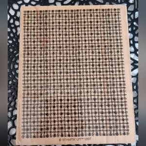 VINTAGE STAMPIN' UP!  1997 HOMESPUN PLAID XL WOOD MOUNTED RUBBER STAMP
